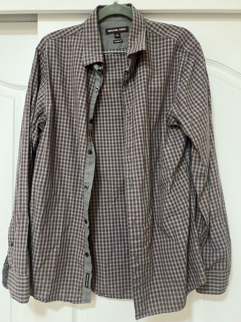 Michael Kors Men's Brown Plaid Button-Up Shirt - Med